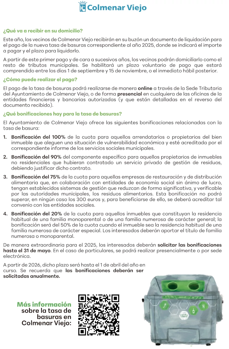 Segunda página del folleto de la tasa de basuras