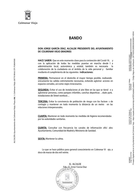 Ampliar 'Bando urgente: indicaciones a la ciudadanía para la contención del COVID-19'