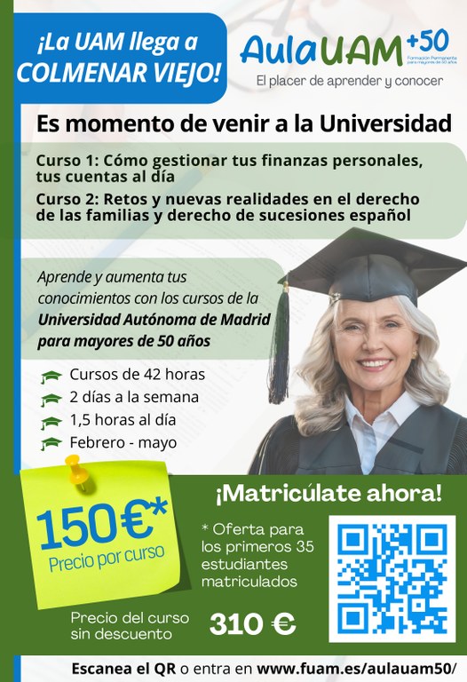 Ampliar 'Se ha abierto la inscripción para los nuevos cursos del Aula UAM+50 de Colmenar Viejo'