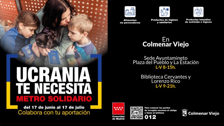 Ampliar 'Ucrania te necesita: Colmenar Viejo se suma a la campaña solidaria de la Comunidad de Madrid en favor del pueblo ucraniano'